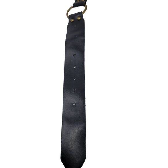 Unisex Vintage-Inspired Black Vegan Leather Belt Brass Concho Studs Chain Hip XL main image 6